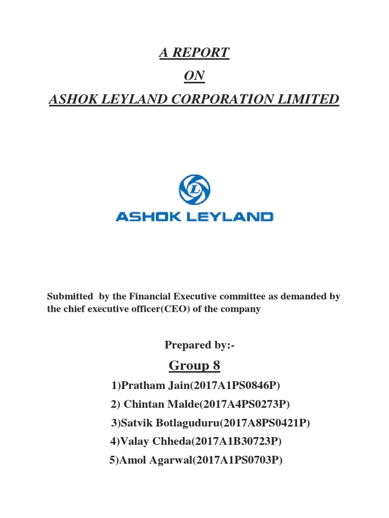 A Report ON Ashok Leyland Corporation Limited Group 8 PDF Economies Business