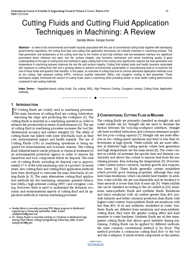 Cutting Fluids and Cutting Fluid Application Techniques in Machining A