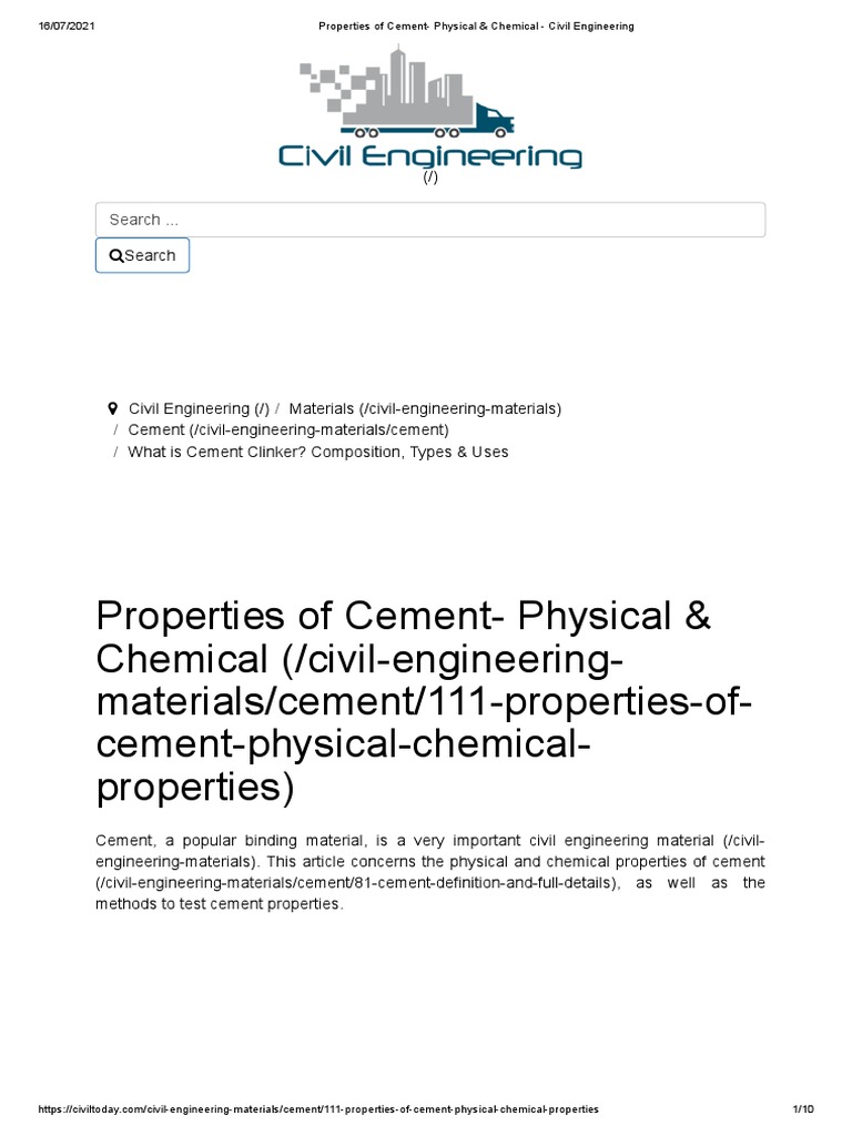 Properties Of Cement Physical Chemical Civil Engineering Pdf