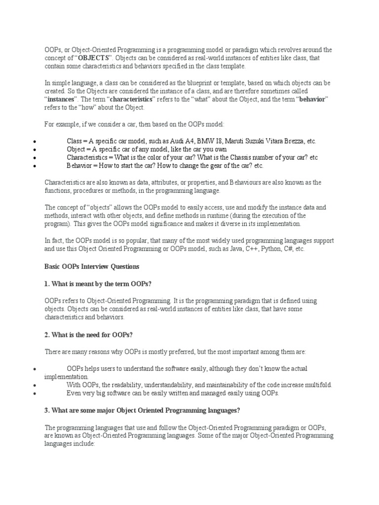 OOPS Interview Questions | PDF | Method (Computer Programming ...