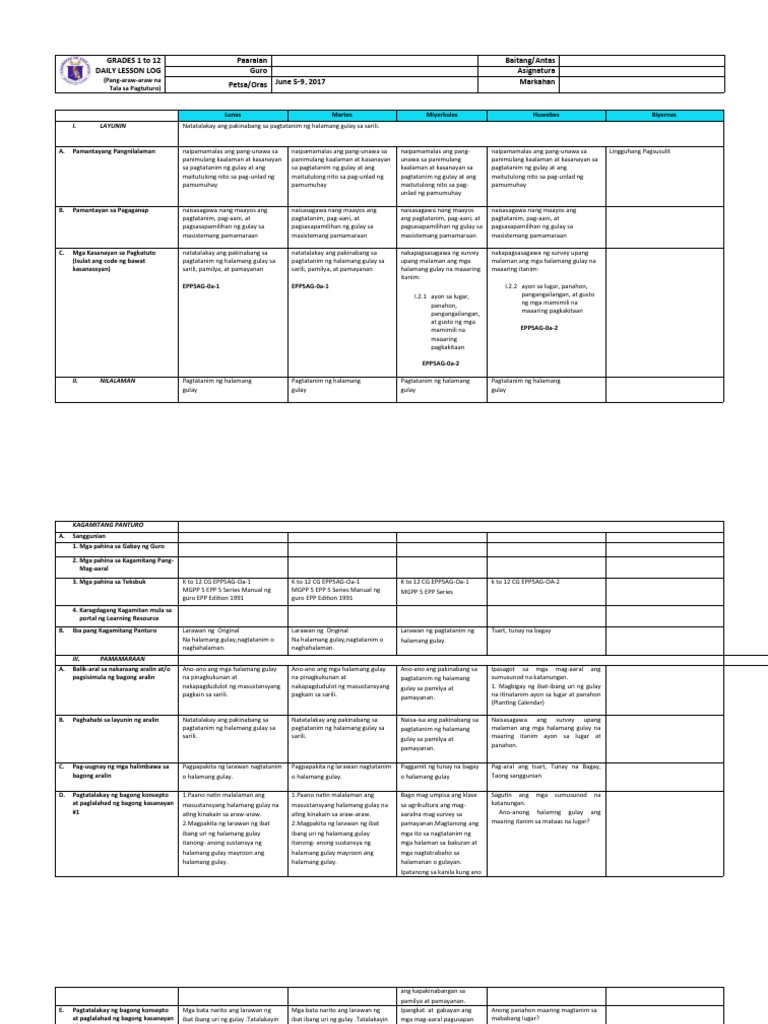 g5 K-12 2017 DLL q1 Week 1 Epp Agri | PDF