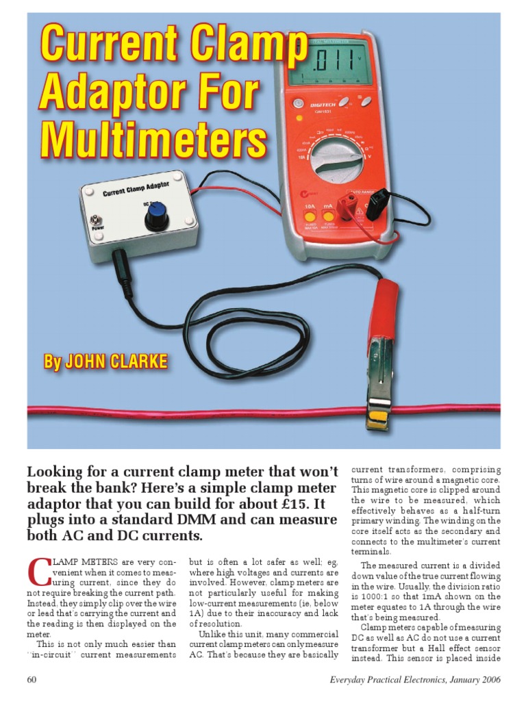 Current Clamp Adaptor For Multimeters by John Clarke PDF