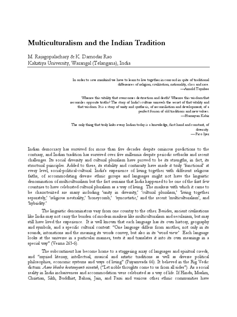 Indian Tradition and Multiculturalism Insights | PDF | Religious ...
