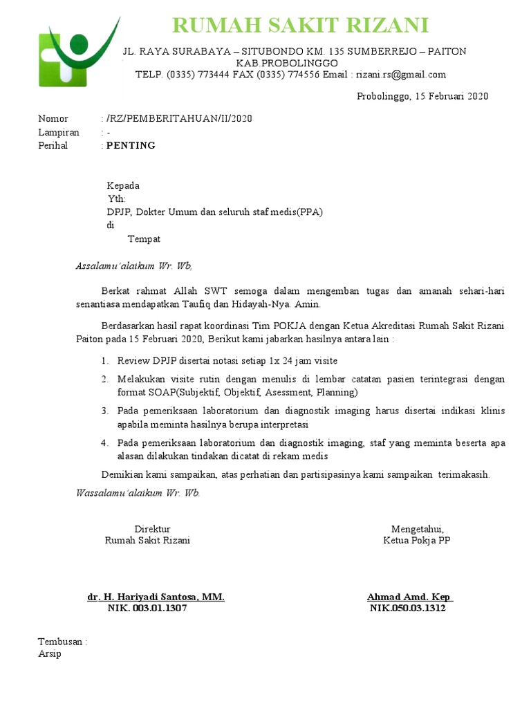 Koordinasi Tim Medis RS Rizani Paiton | PDF