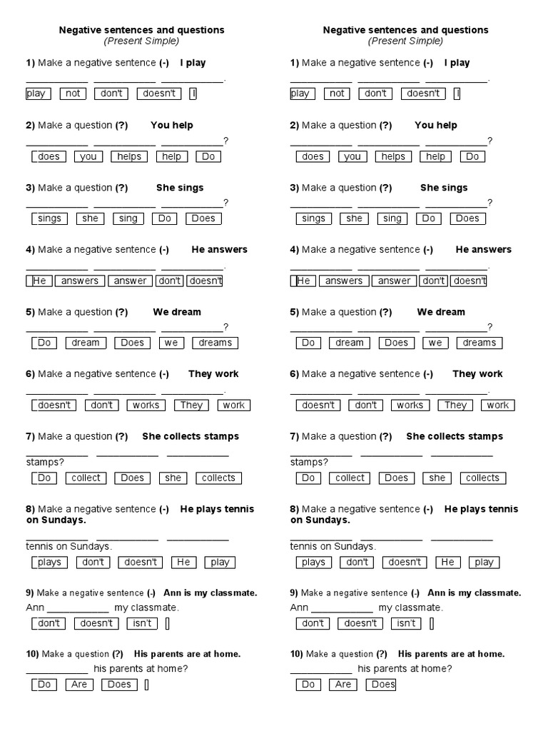 Negative Sentences and Questions | PDF | Language Mechanics | Grammar