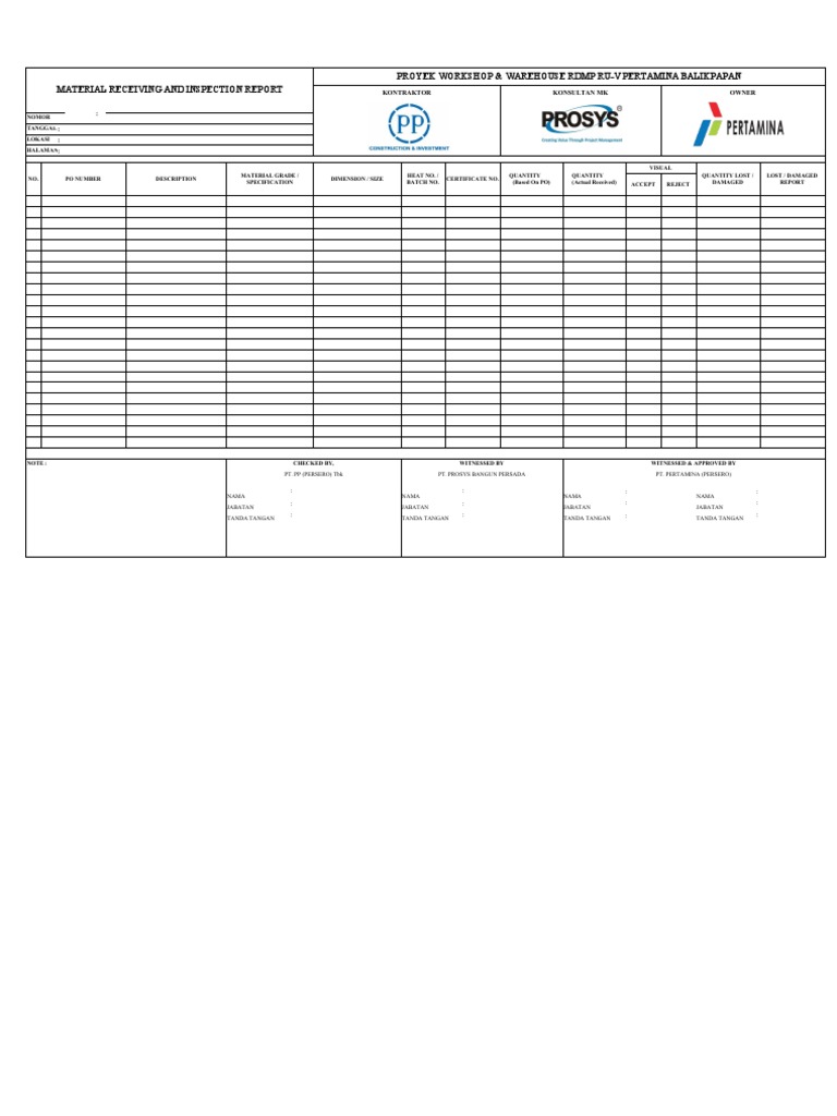 Form Material Receiving and Inspection Report (MRIR) - Rev1 | PDF ...