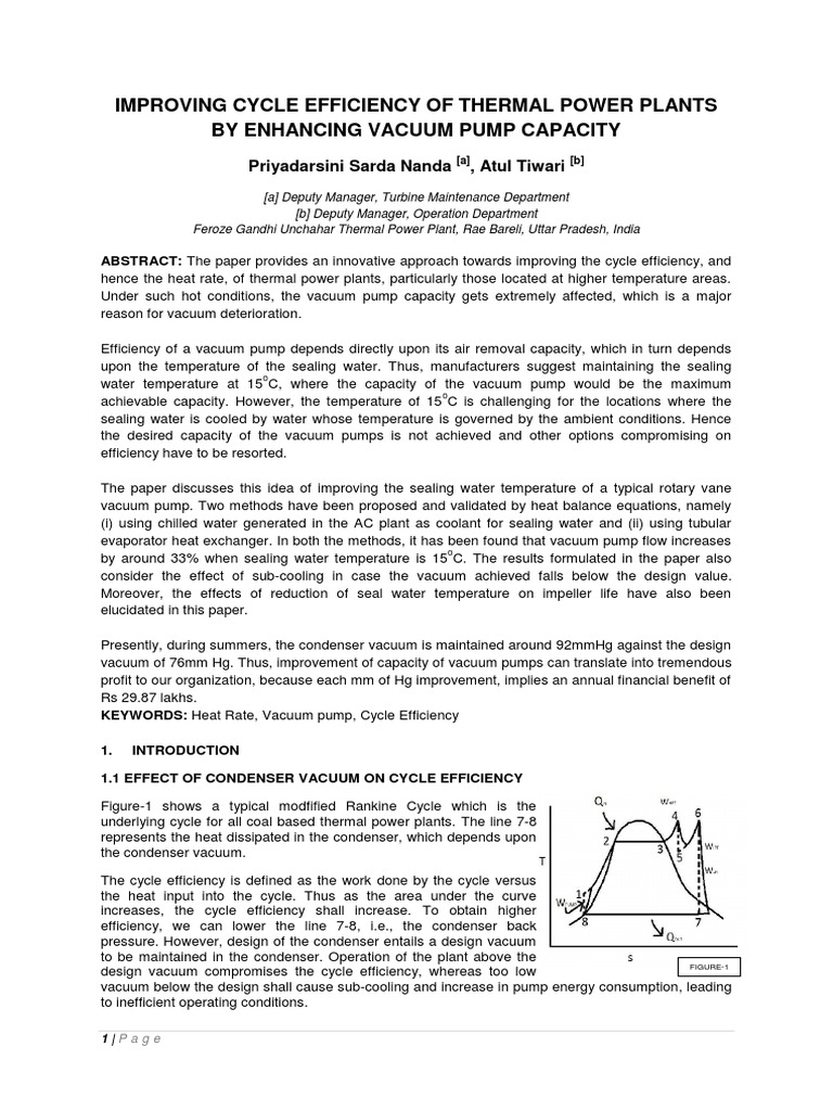 Enhancing Vacuum Pump Efficiency in Thermal Plants | PDF | Heat ...