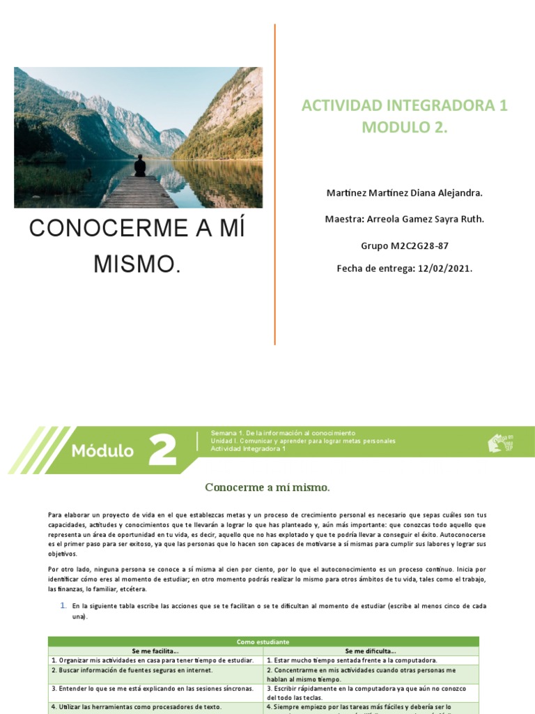 Actividad Integradora 1 Modulo 2 Conocerme A Mi Mismo Pdf Microsoft