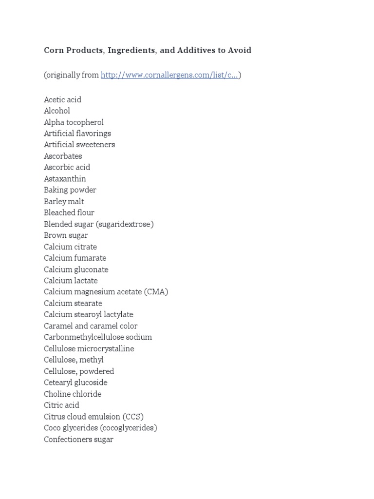 Corn Allergen List SemiOriginal2 Descargar gratis PDF Glucose