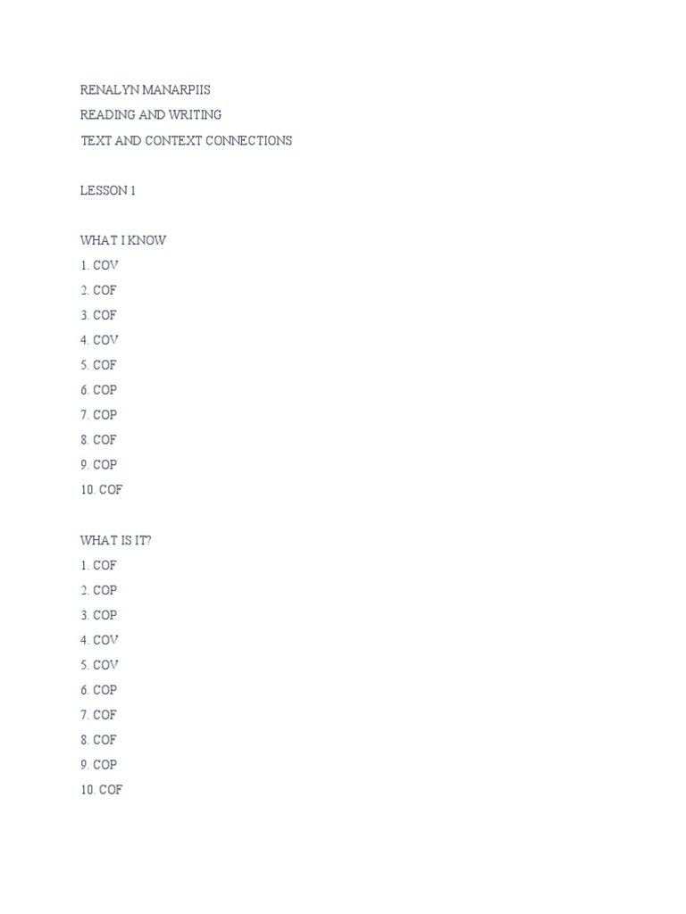 Renalyn Manarpiis Reading and Writing Text and Context Connections