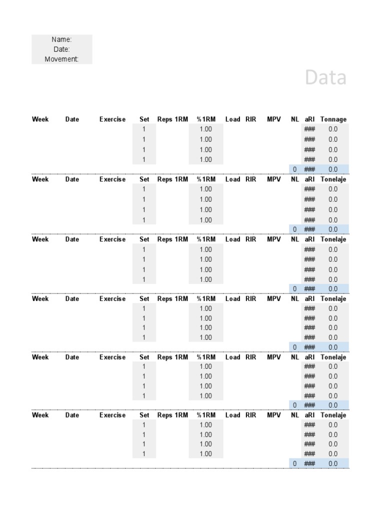 Exercise Data & Stress Index Log | PDF | Weight Training | Strength ...