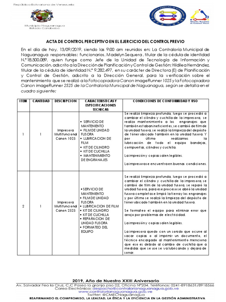 Acta de Control Perceptivo en El Ejercicio Del Control Previo | PDF ...