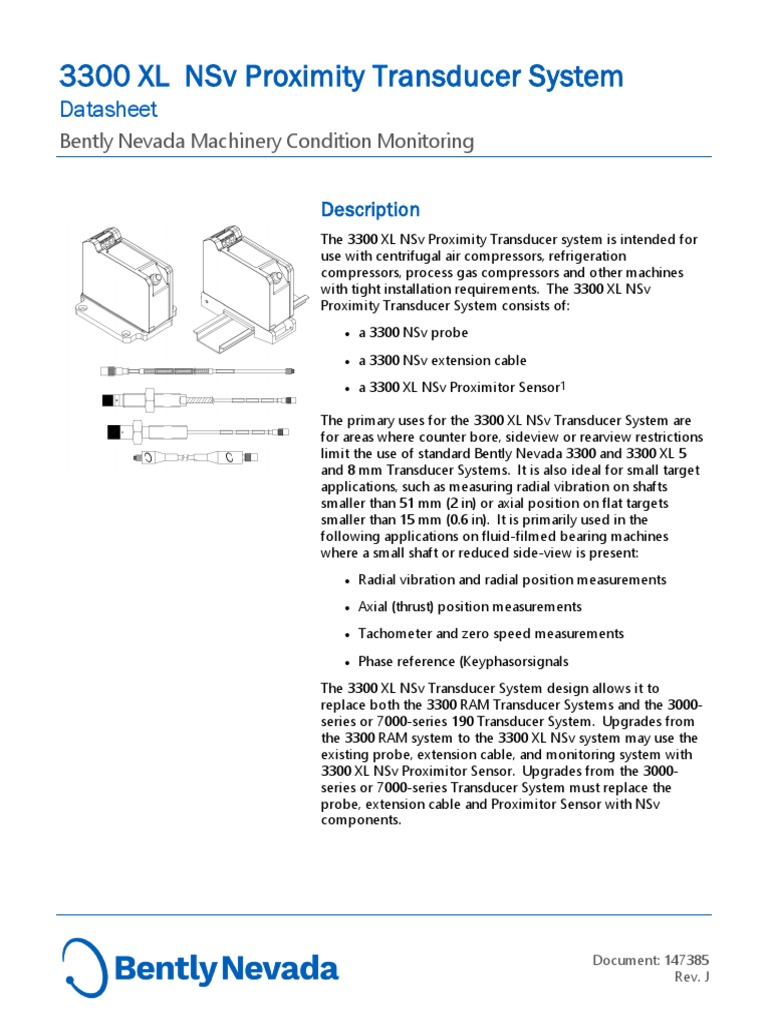 3300 XL NSV Proximity Transducer System Datasheet PDF Electrical Connector Electrical