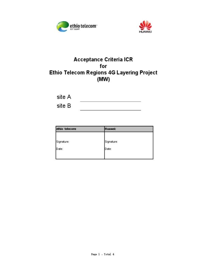 Ethio 4G Layering Project Installation Completion Report for