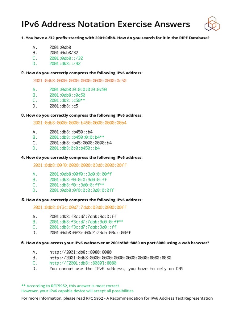 IPv6 Address Notation Exercises | PDF