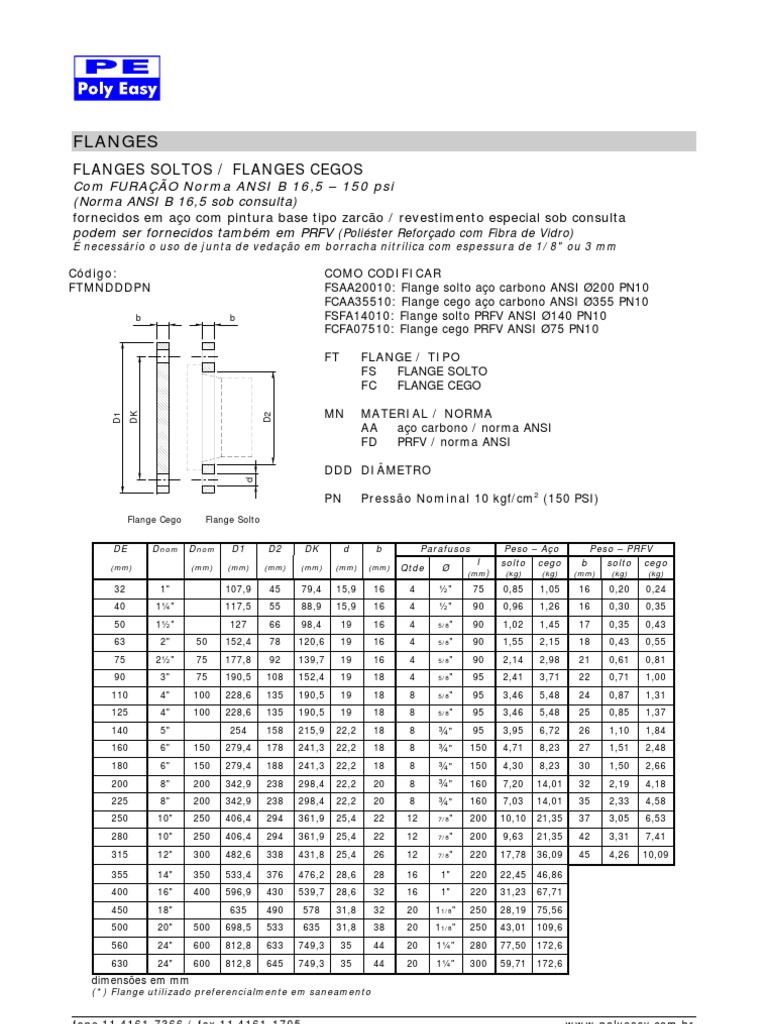 Flange ANSI Norma B 16,5 | PDF | Engenharia Mecânica | Encanamento