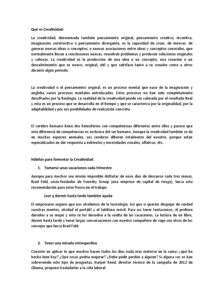 Definición y Fomento de la Creatividad | PDF | Creatividad | Cognición