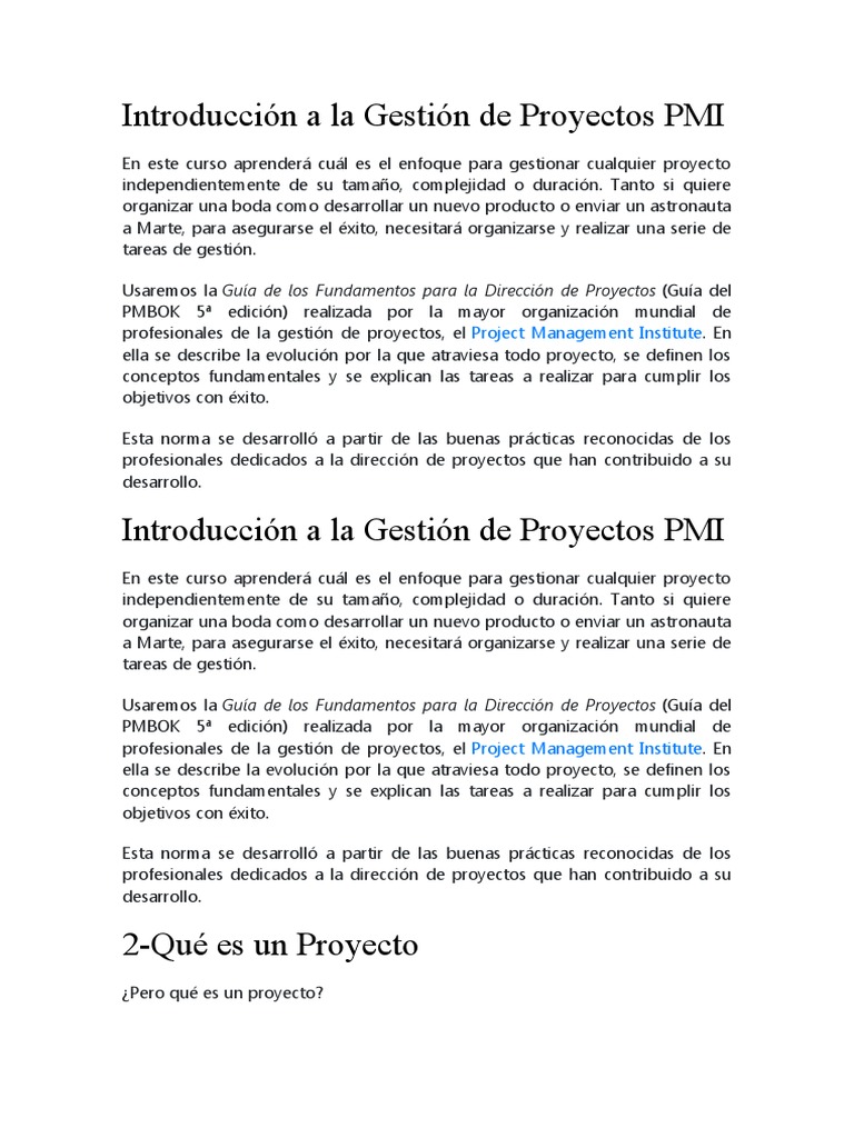 Gestión de Proyectos según PMI | PDF | Planificación | Gestión de ...