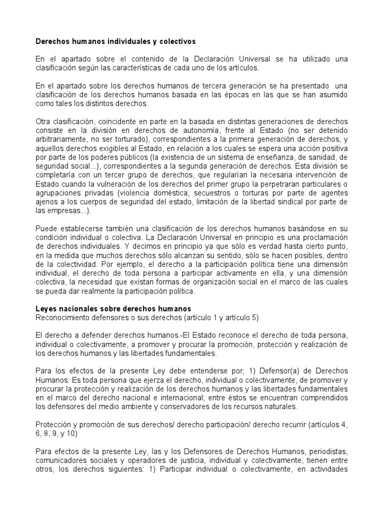 Derechos Humanos: Individuales y Colectivos | PDF | Derechos civiles y ...