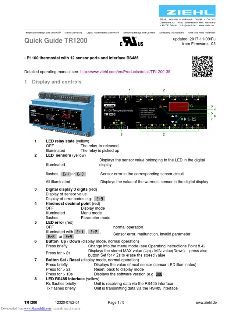 Quick Guide TR1200: 1 Display and Controls | PDF | Switch | Relay