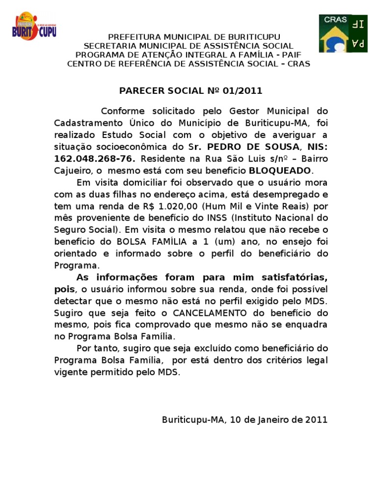 Modelo de Relatório de Visita Domiciliar