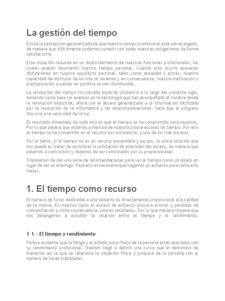 La Gestión Del Tiempo | PDF | Gestión del tiempo | Habilidades ...