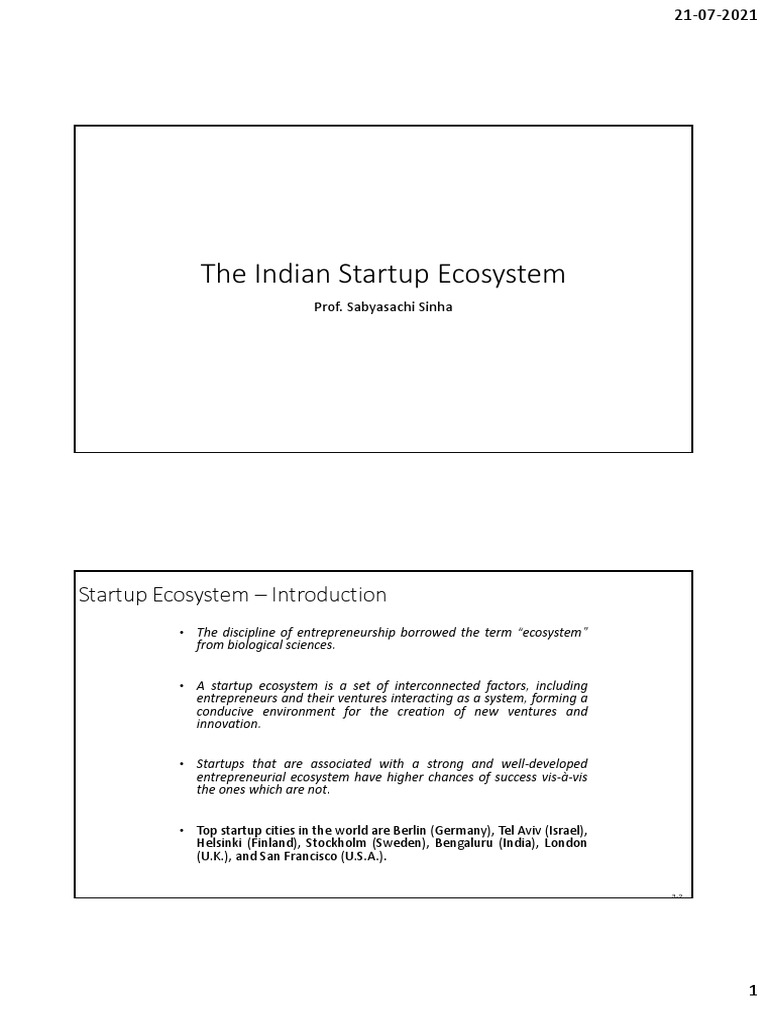 Indian Startup Ecosystem Pdf Startup Company Small Business
