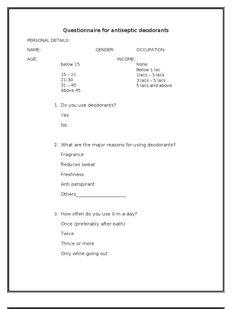 Questionnaire_for_antiseptic_deodorants Economies Business