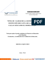 2010 - Luque - Nivel de Calidad de La Gestión de Una Institución Educativa de La Región Callao Aplicando El Modelo EFQM