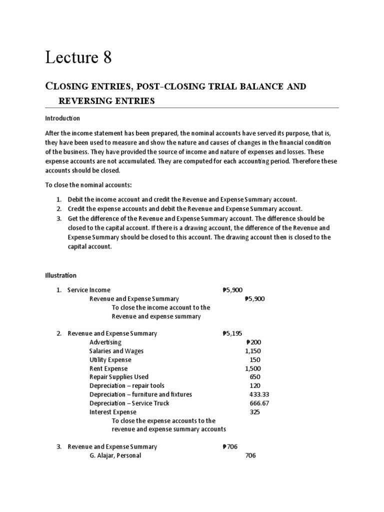 Post-Closing Trial Balance Overview | PDF | Accrual | Expense