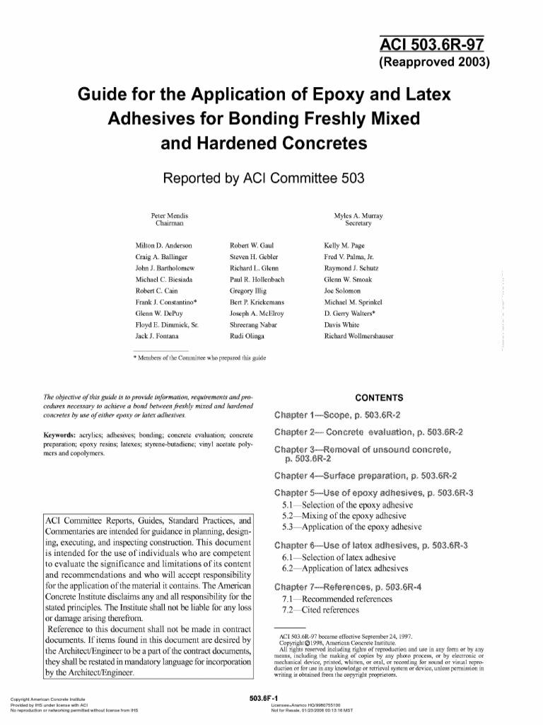 Guide For The Application of Epoxy and Latex Adhesives For Bonding