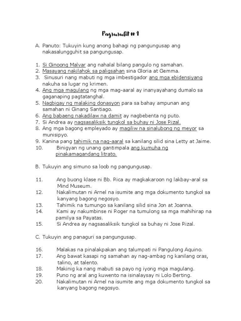 Pagsusulit 1 - Gr.6 | PDF