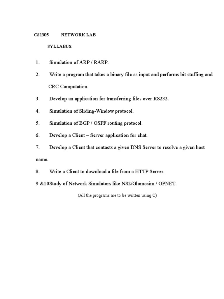 CS1305 Network Lab Syllabus Overview | PDF | Network Socket | Port ...
