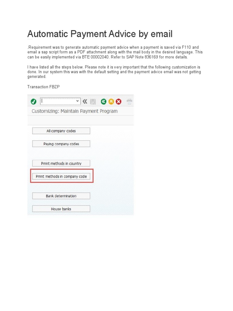 Automatic Email Payment Advice Setup | PDF