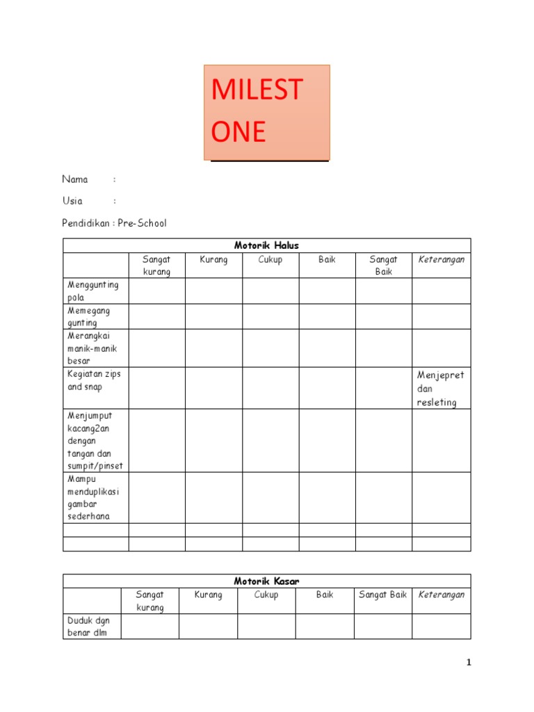Checklist Milestone Perkembangan Anak | PDF | Karier & Perkembangan ...