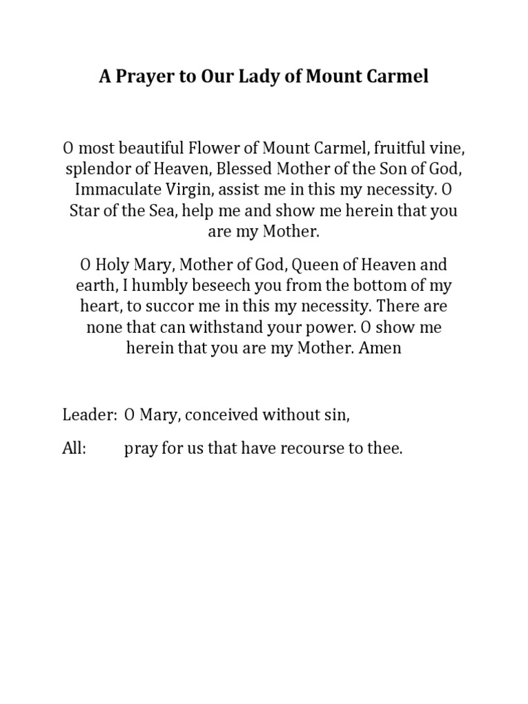Prayer to Our Lady of Mount Carmel | PDF | Poetry