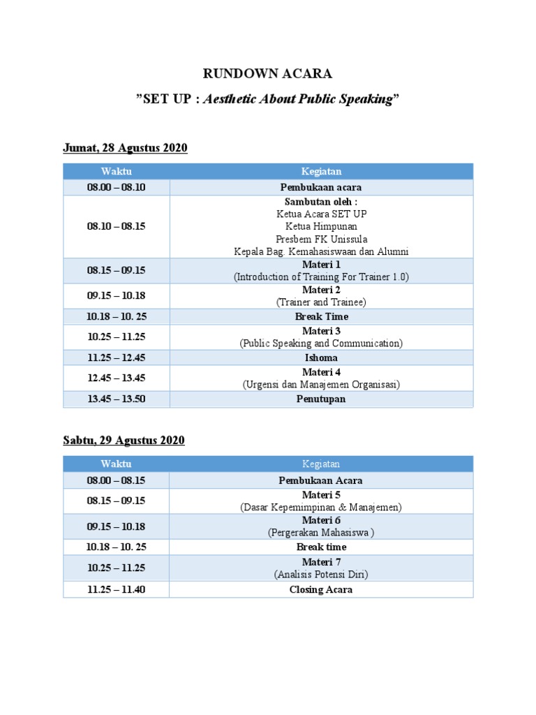 Rundown Acara - SET UP | PDF