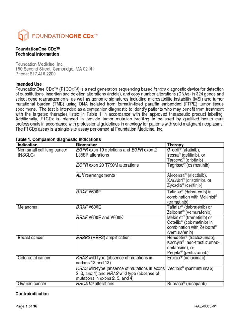 Foundation One CDX PDF Biotechnology Biology