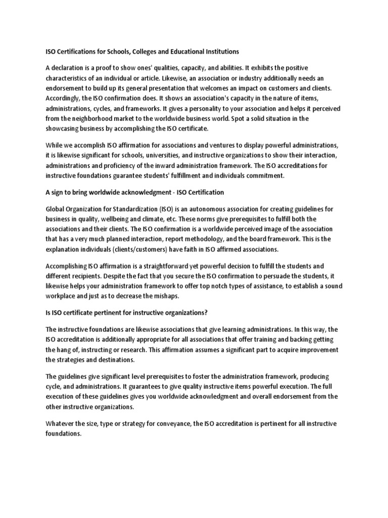 ISO Certification for Educational Institutions | PDF | Business