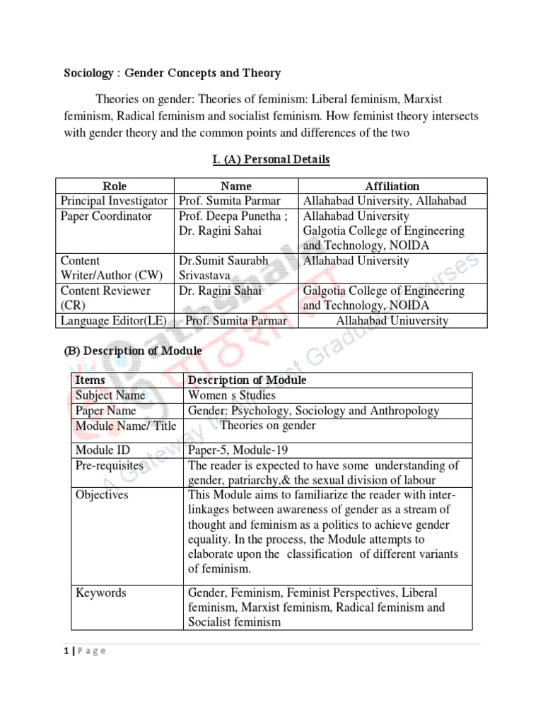 Sociology: Gender Concepts and Theory | PDF | Feminism | Gender Studies
