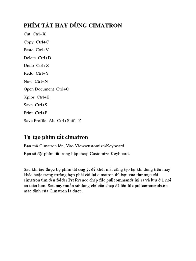 CÁC PHÍM TẮT HAY DÙNG CIMATRON | PDF
