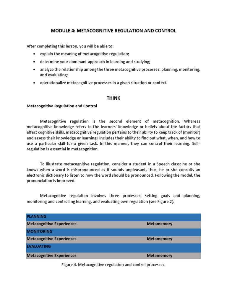 Module 1B - Metacognitive Regulation and Control | PDF | Metacognition ...