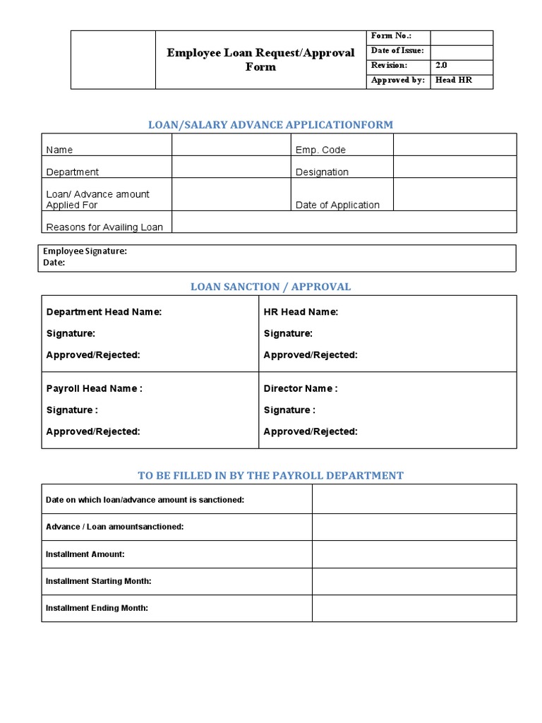 Employee Loan Request/Approval Form Loan/Salary Advance