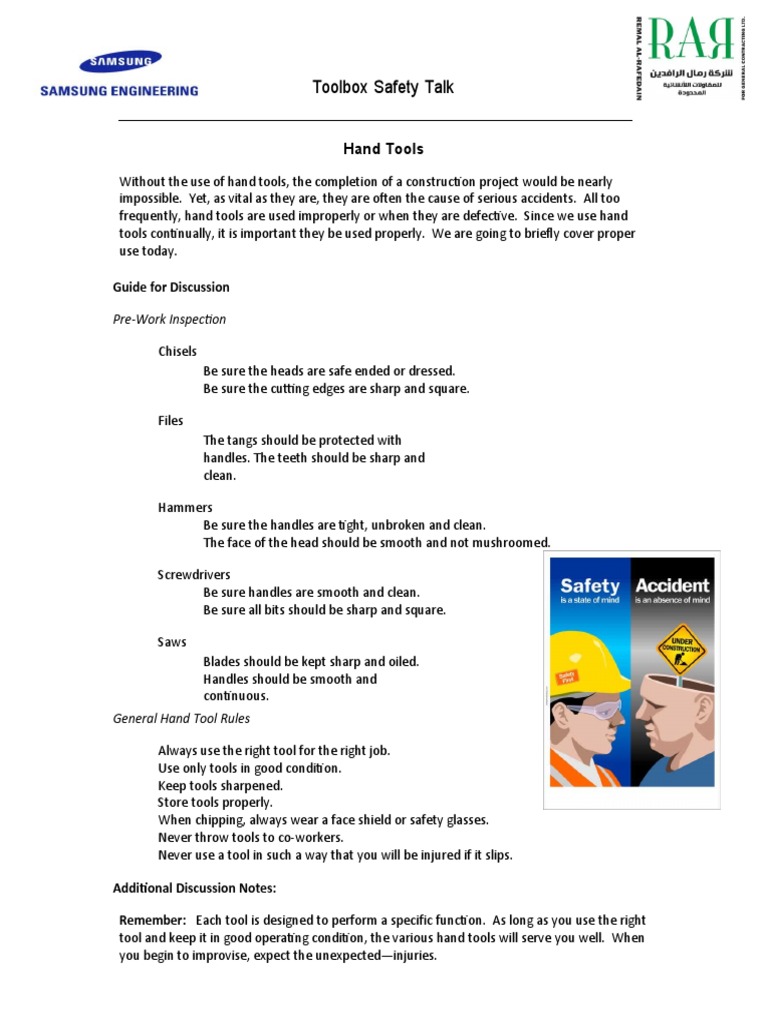 Hand Tools Tool Box Talk | PDF