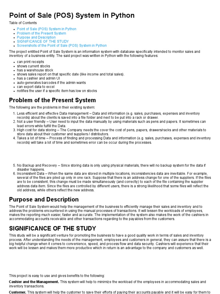 Point of Sale (POS) System in Python | PDF | Point Of Sale | Software ...