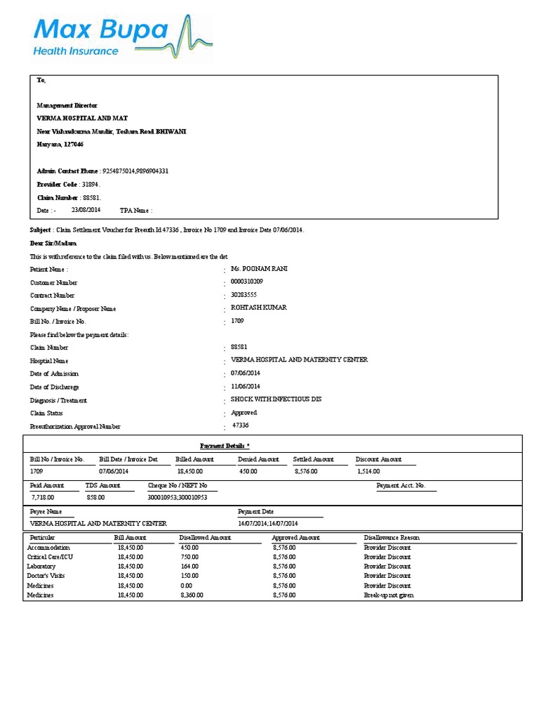 Claim Settlement Voucher 88581 PDF Payments Health Care