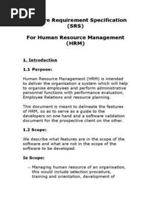 Software Requirement Specification (SRS) For Human Resource 