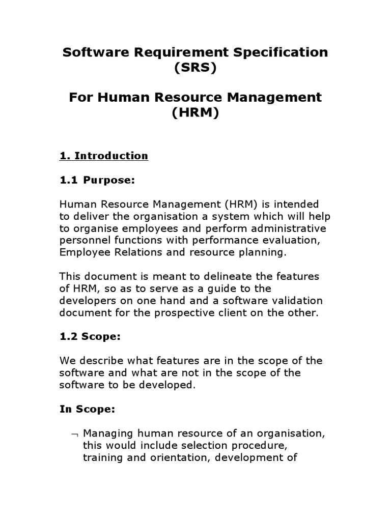 Software Requirement Specification (SRS) For Human Resource 