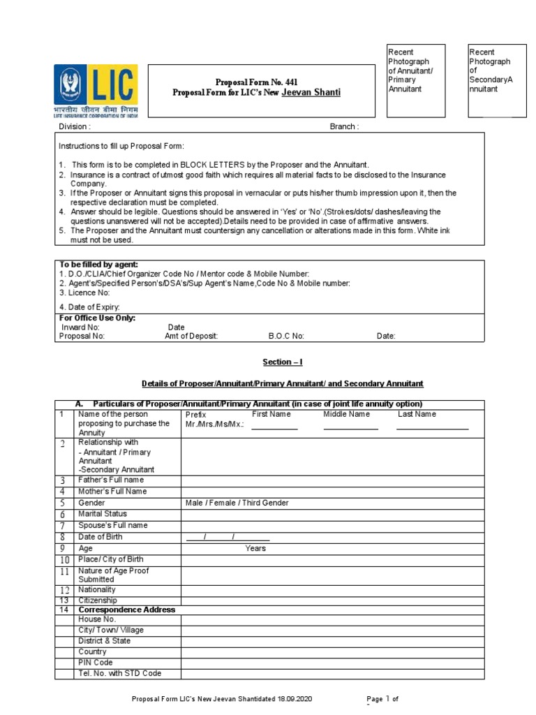 Form 441 - New Jeevan Shanti - Feb 2021 | PDF | Annuity (European ...