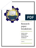 Research Paper Breakdown: Saleha Imtiaz 2018bba26 Hamna Samad 2018bba27